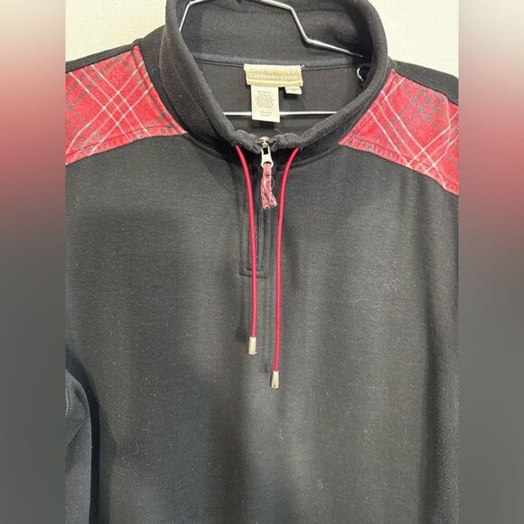 Coldwater Creek L 1/4 Zip Black Sweatshirt Plaid Trim - Picture 3 of 8